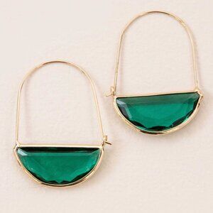 NEW Gold Green Glass Crescent Hoop Earrings